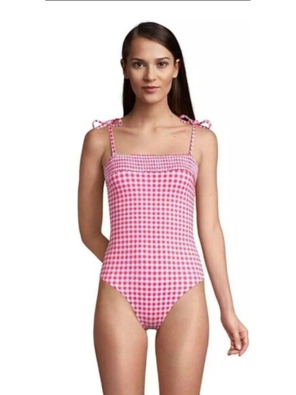 Draper James x Lands End Pink Gingham One Piece Swimsuit Size 14